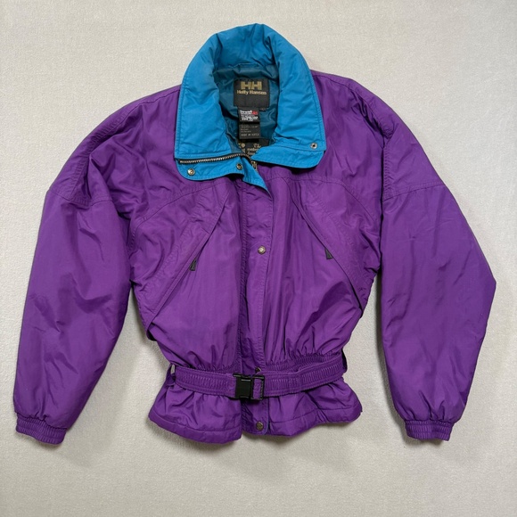 Helly Hansen Vintage Purple Retro Belted 80s 90s Snow Alpine Ski Jacket Women L - Picture 2 of 16